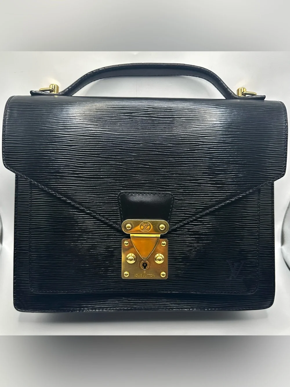Louis Vuitton Black Epi Leather Top-Handle Satchel with Gold Hardware